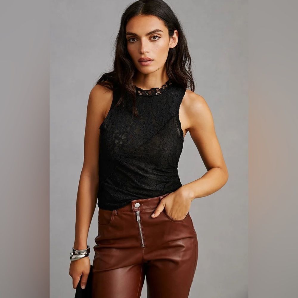 Anthropologie Black Lace Tank Top XXS